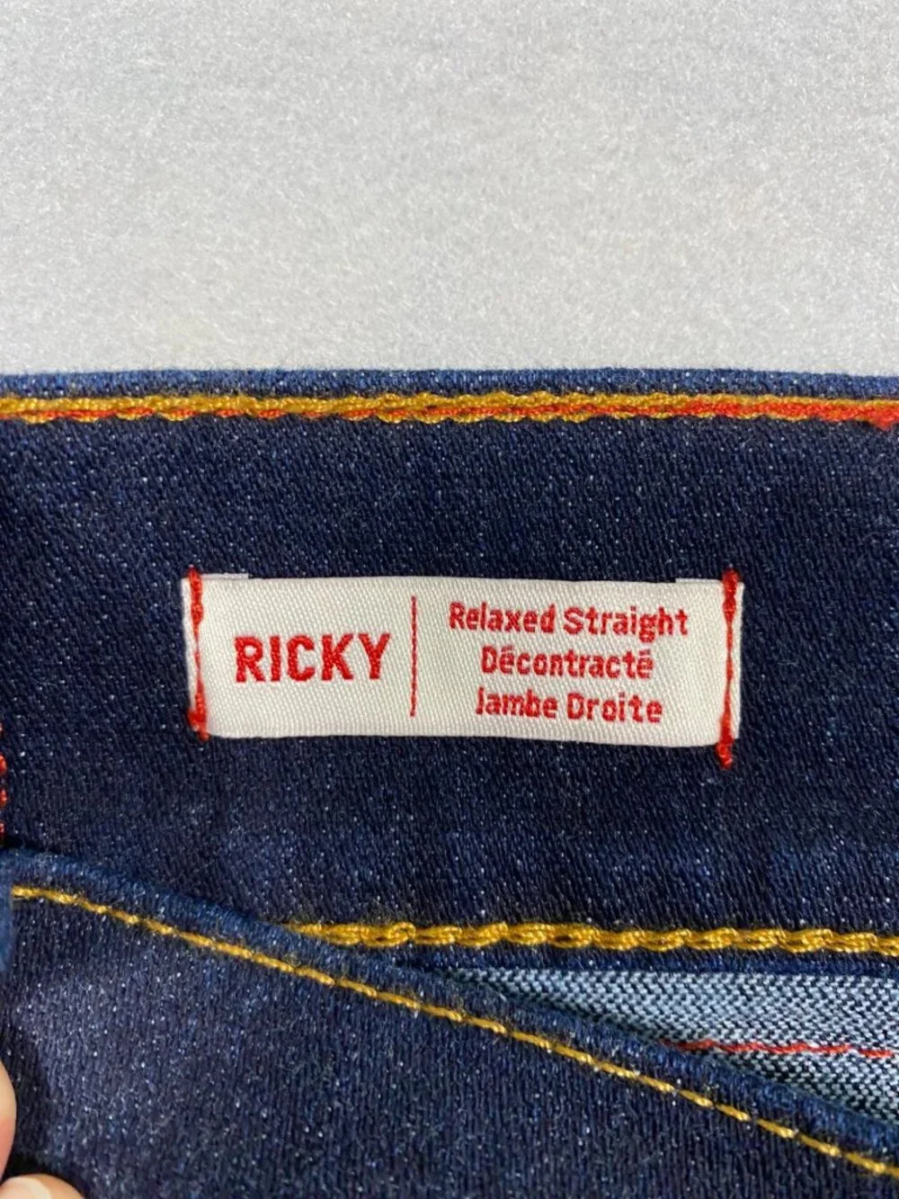 True Religion Ricky Mens Relaxed Straight Denim Jeans 34 Dark Wash Cotton